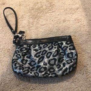 Black and Silver Leopard Coach Wristlet